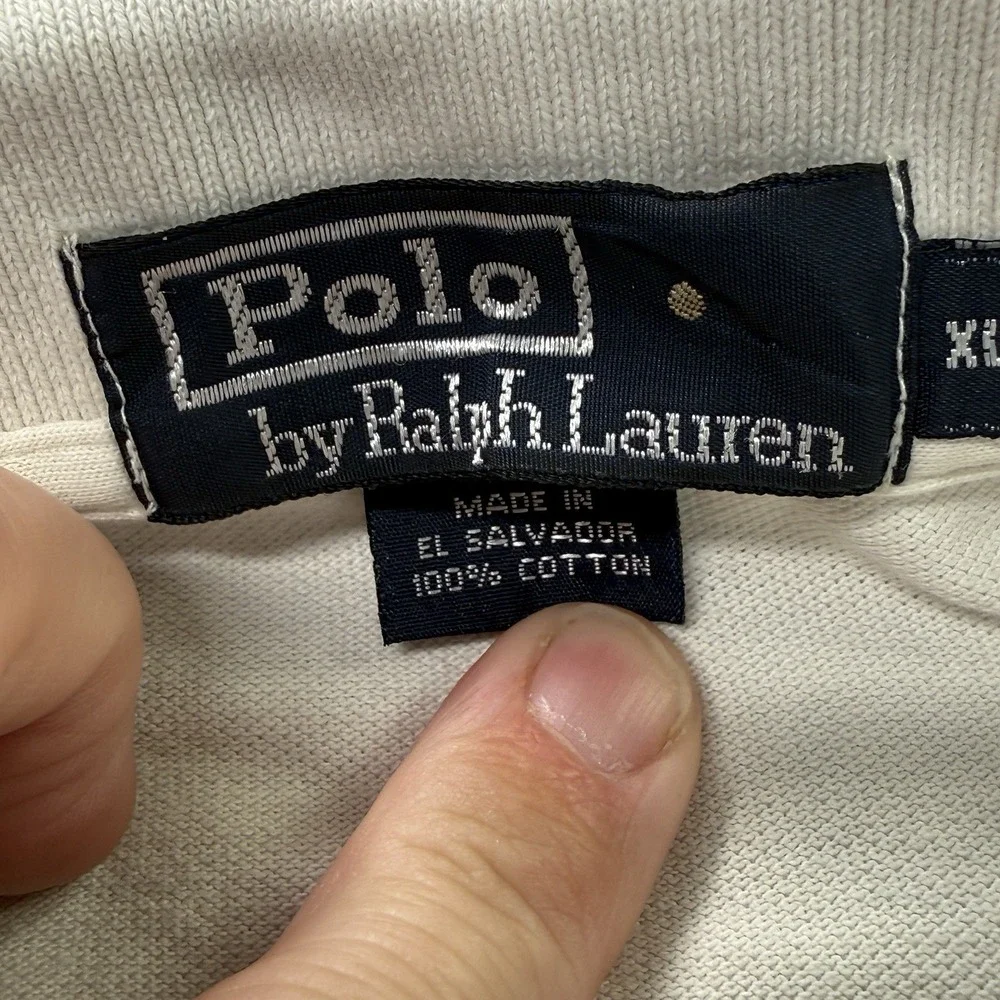 Y2K Polo by Ralph Lauren Colorblock‎ Polo Shirt XL Cream Navy Stripe Vintage